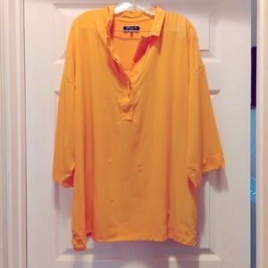 Lafayette 148 New York Orange/ Yellow Goldenrod Tunic Blouse 3/4 Sleeve Size XL